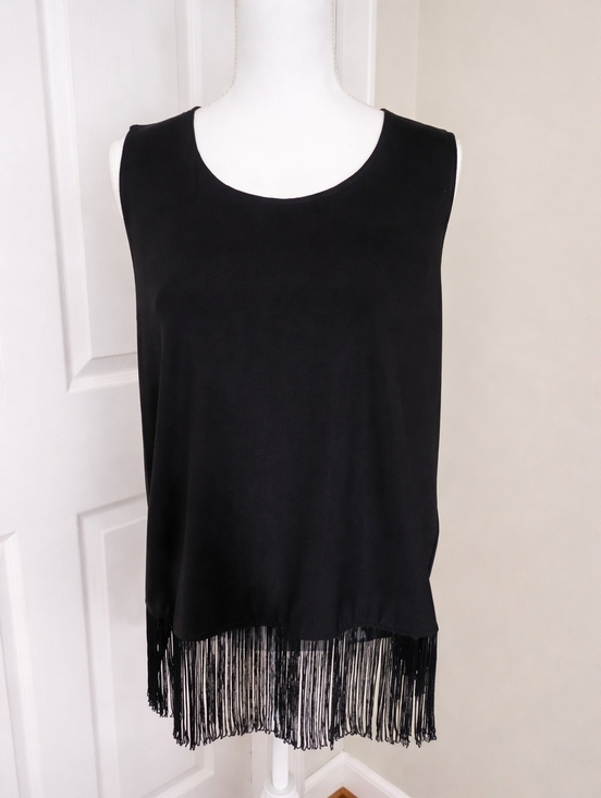 Tribal Tops - Tribal Black Fringe Tank Top NWT Size L Festival Western Concert Office Siren
